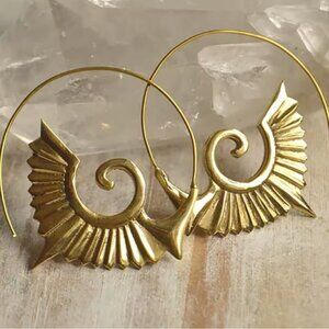 Ancient Egyptian Sacred Bird Wings Gold Spiral Earrings